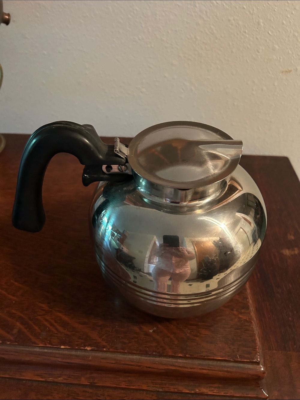 1950s Stainless Steel Coffee Pot with Black Handle